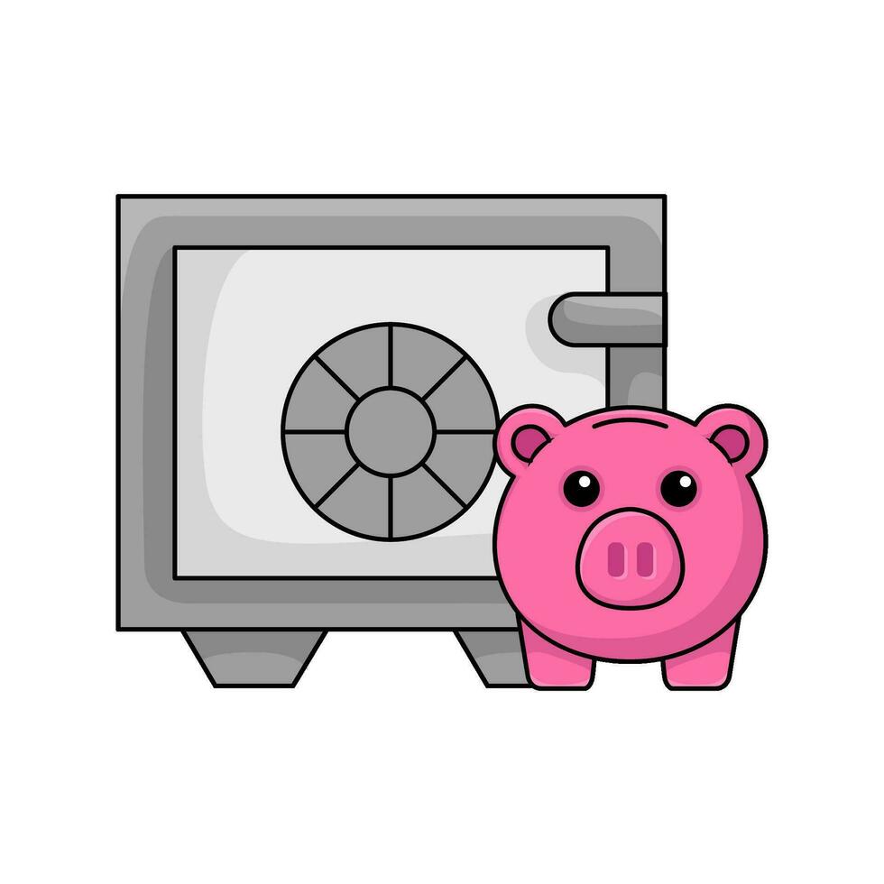 seguro dinero con cerdito banco ilustración vector