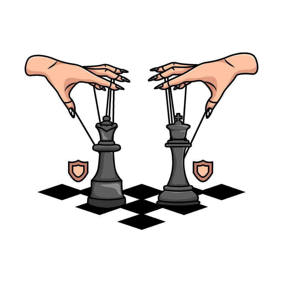 playing chess king with queen  in chess board illustration vector