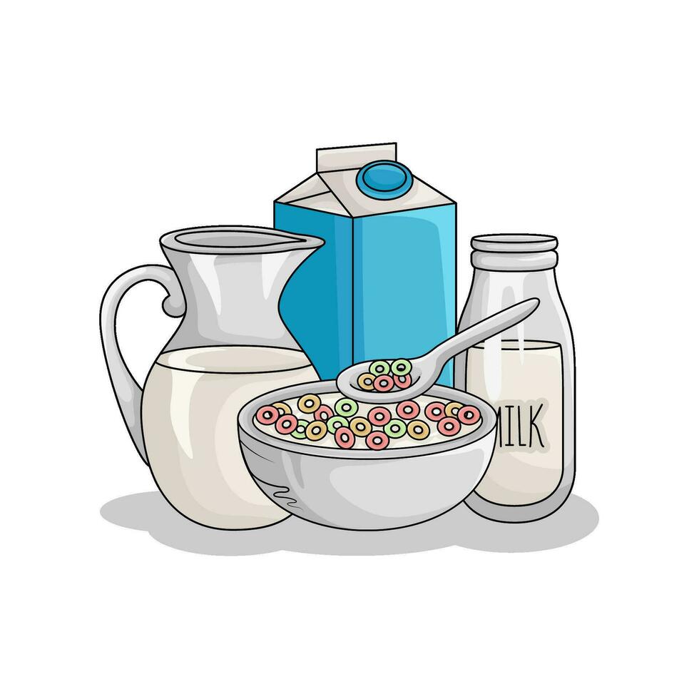 wheat powder, milk with cereal illustration vector
