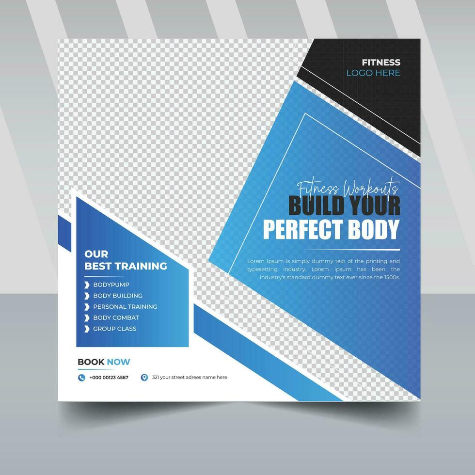 Gym and Fitness Promotion Post Sport Social media post template design with abstract yellow shape place for photo Suitable for social media, flyers, poster vector