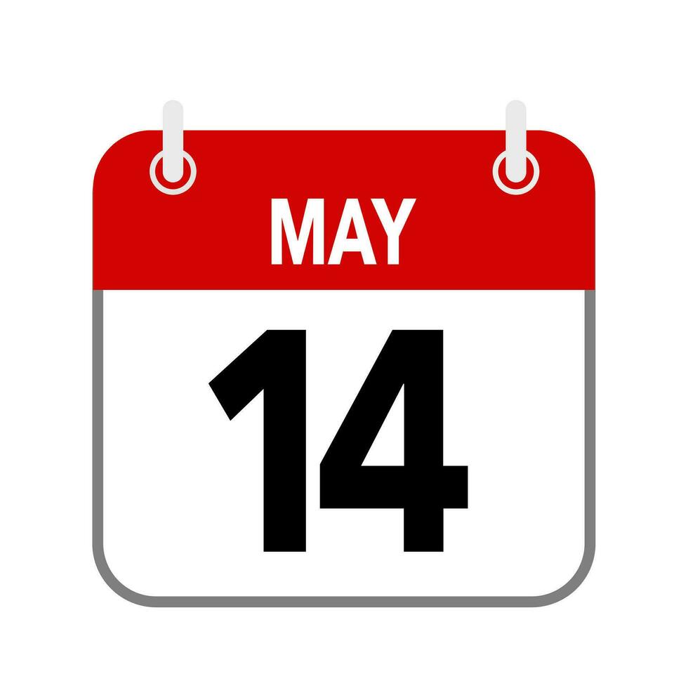 14 May, calendar date icon on white background. vector