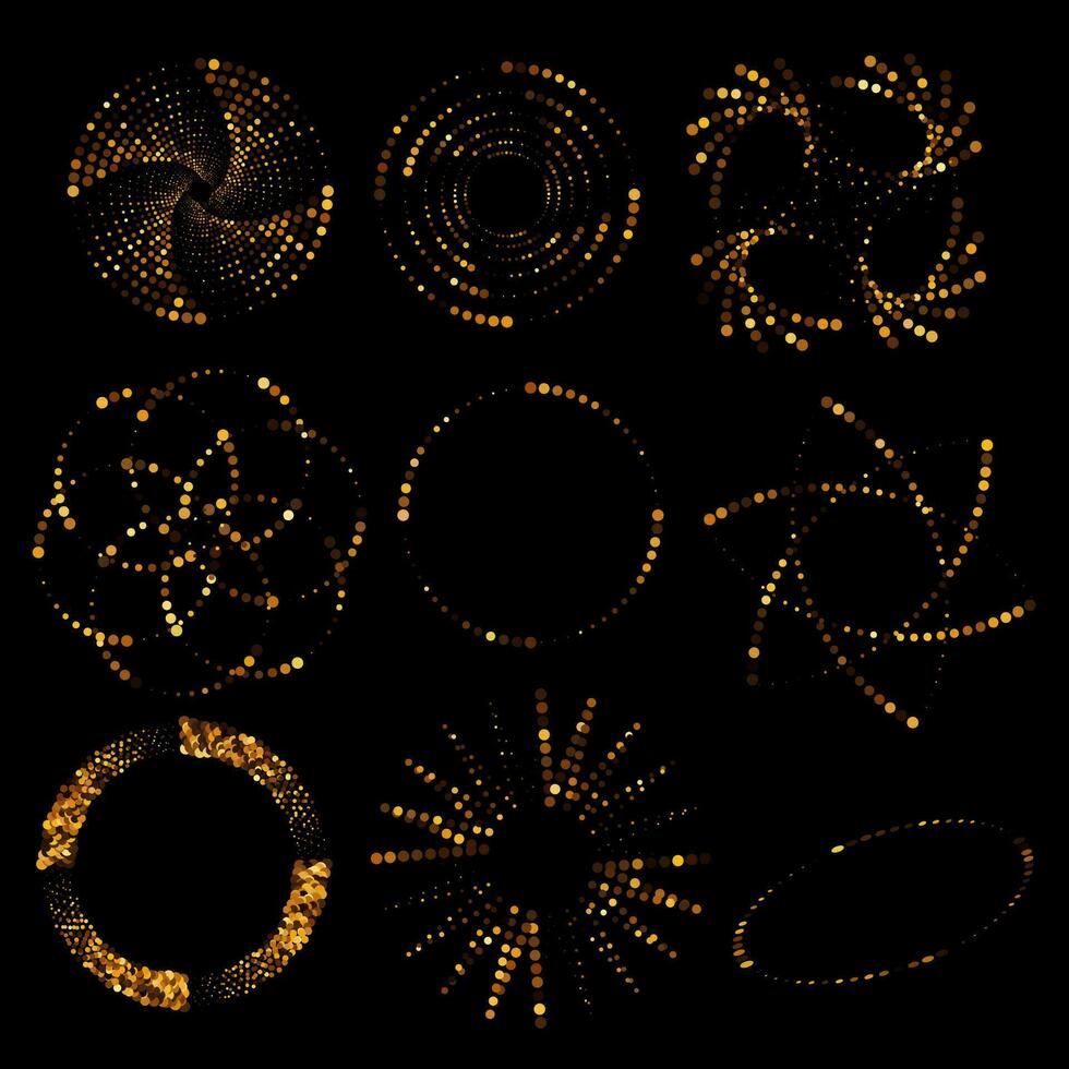 conjunto de oro espirógrafo patrones. vector geométrico resumen formas aislado en negro.