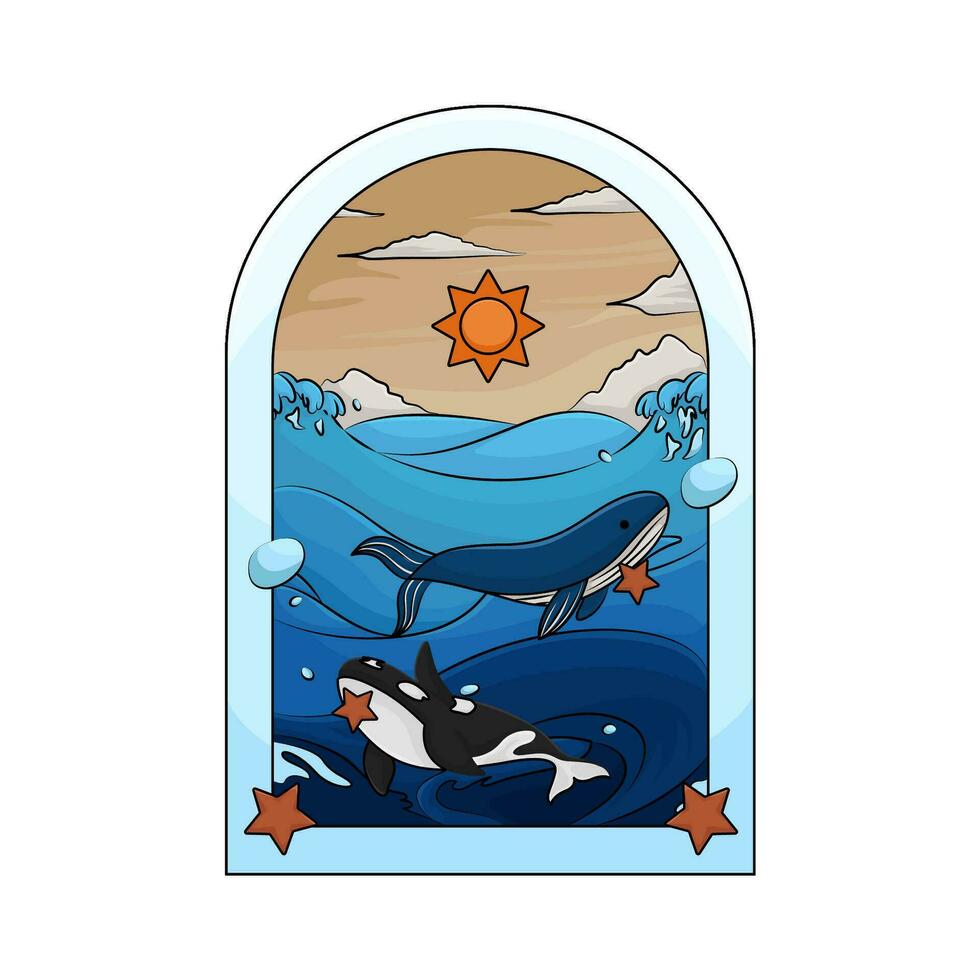 whale in ocean illustration vector