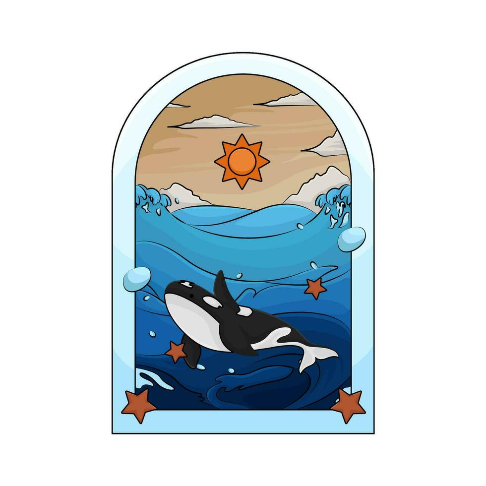 whale in ocean illlustration vector