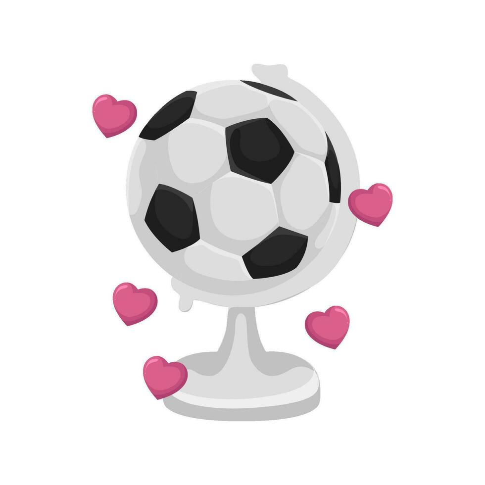 globe soccer ball with love illustration vector