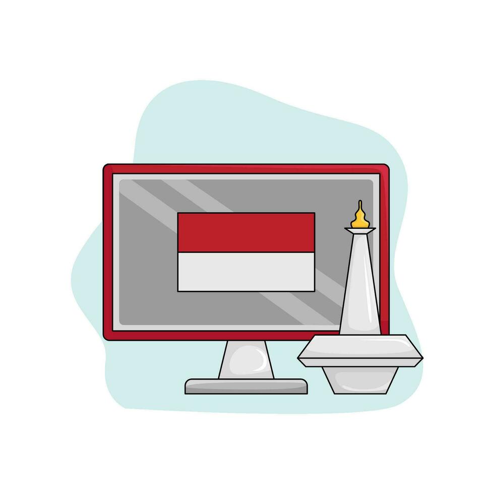 monas with flag indonesia in computer illlustration vector