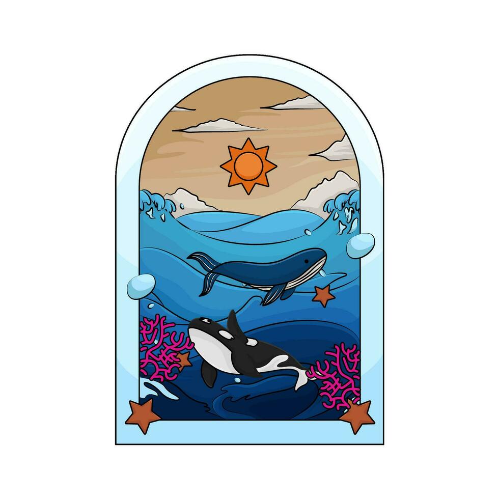 whale in ocean illlustration vector