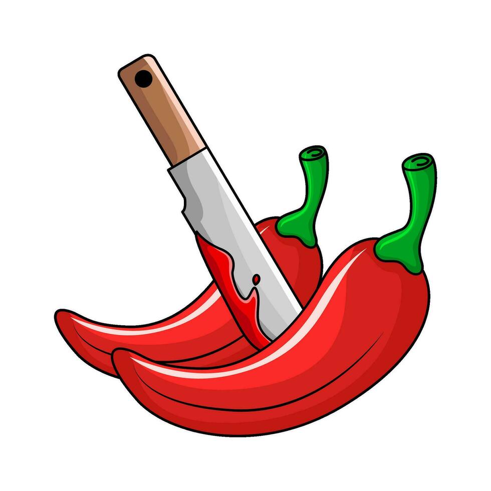 chilli with knife illustration vector