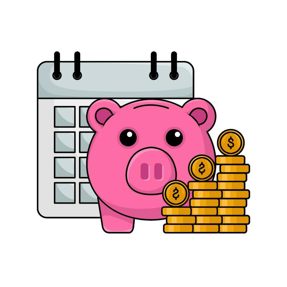 piggy bank, money coin with calendar illustration vector