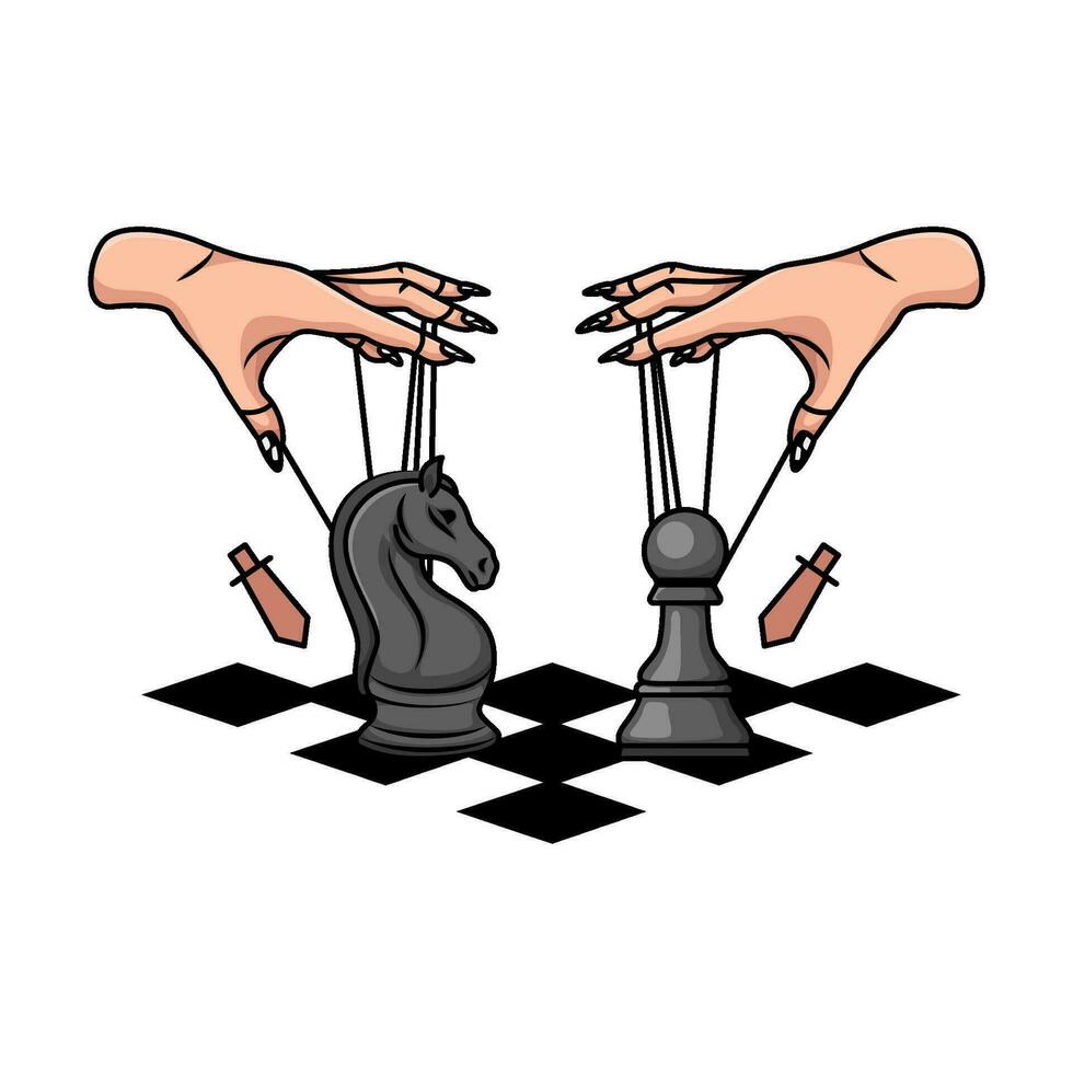 playing chess knight with piece in chess board illustration vector