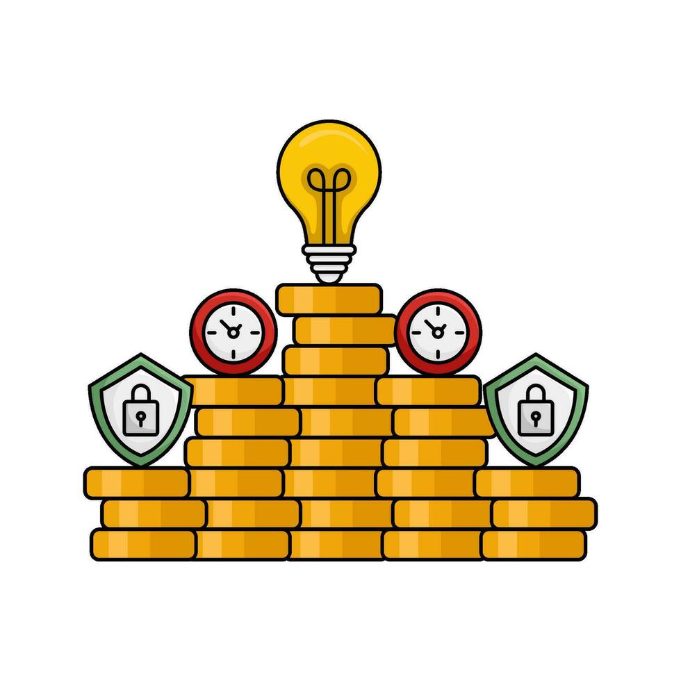 money coin, clock time, protection with lamp illustration vector