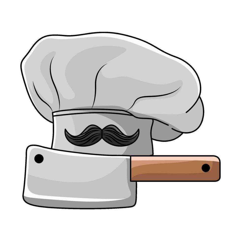 Bigote en sombrero cocinero con Carnicero cuchillo ilustración vector