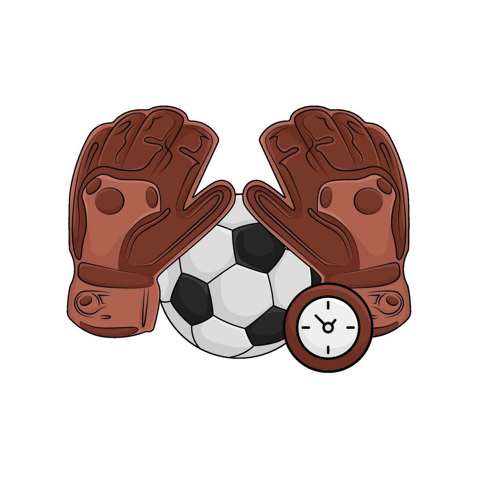 guantes fútbol pelota, pelota con reloj hora ilustración vector