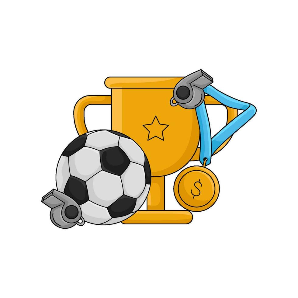 trophy, medal, whistle with soccer ball vector