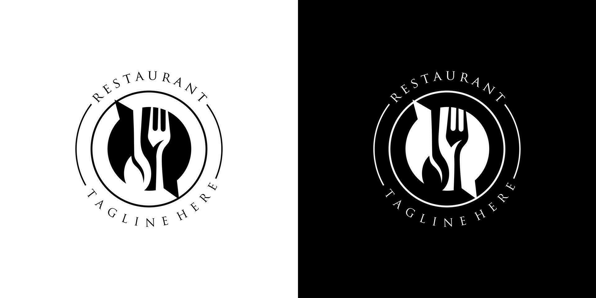 Restaurant logo with spoon and fork icon, modern concept vector