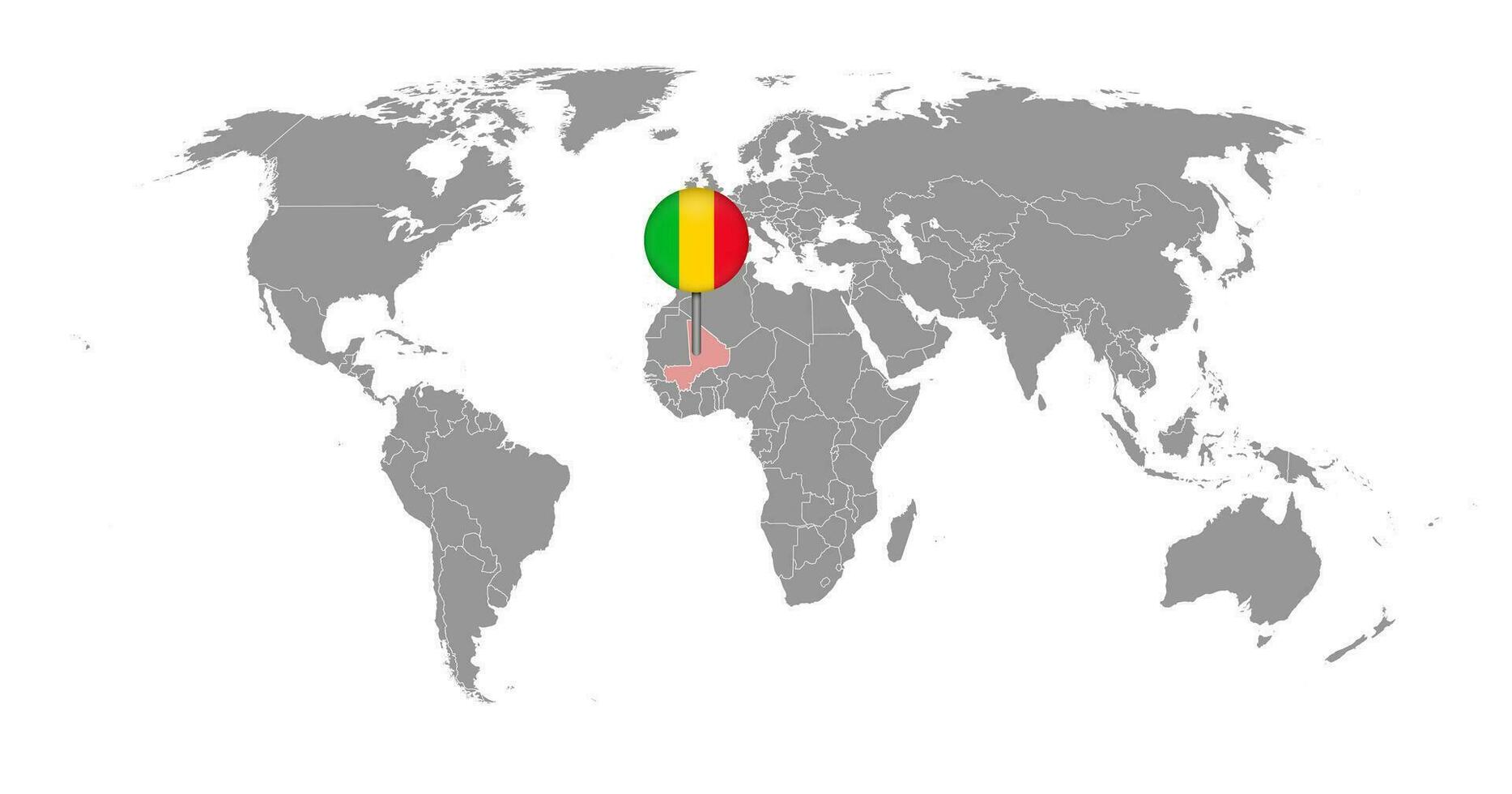 Pin map with Mali flag on world map. Vector illustration.