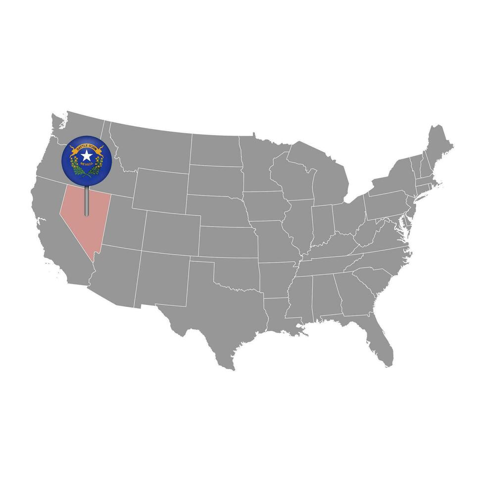 Map pointer with flag of Nevada. Vector illustration.