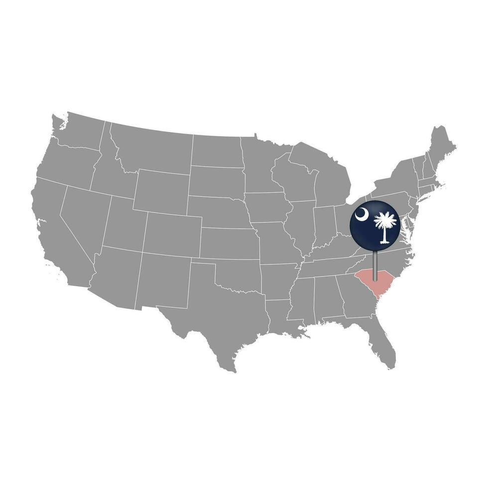 Map pointer with flag of South Carolina. Vector illustration.