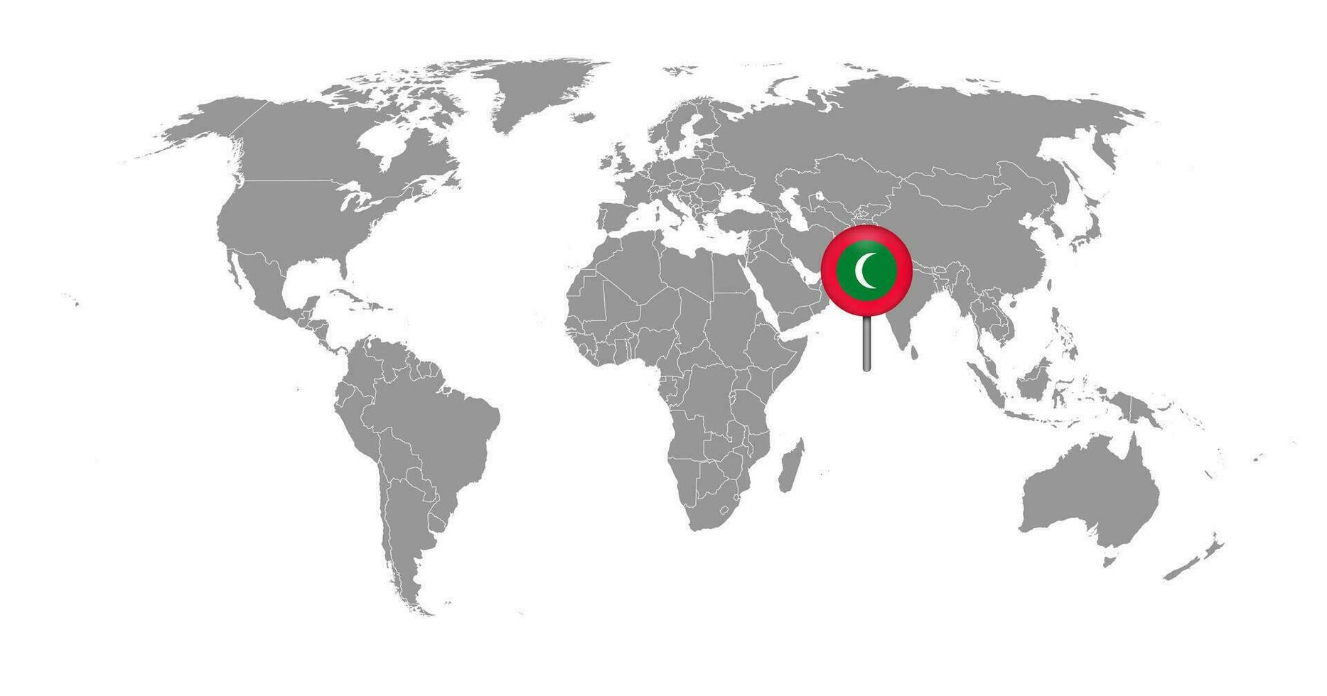 pin mapa con la bandera de maldivas en el mapa mundial. ilustración vectorial vector