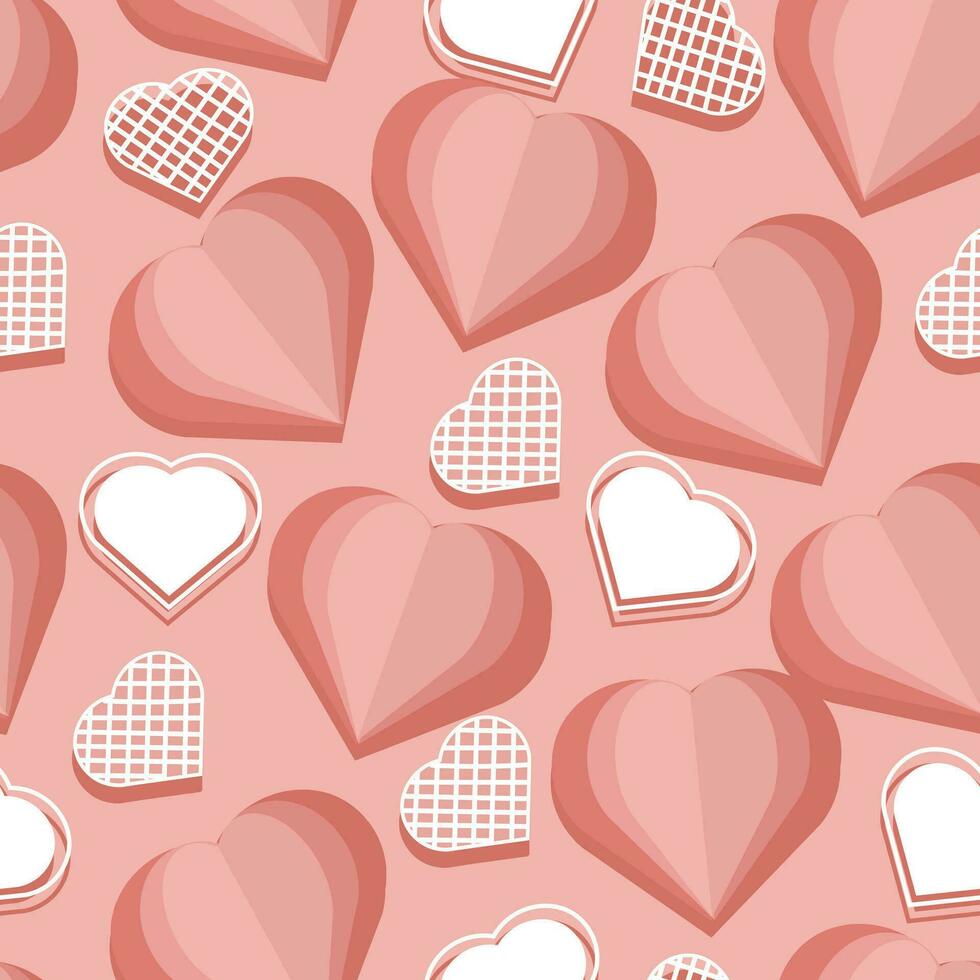 Seamless pattern, origami paper hearts on a pink background. Valentine's day background, textile, vector