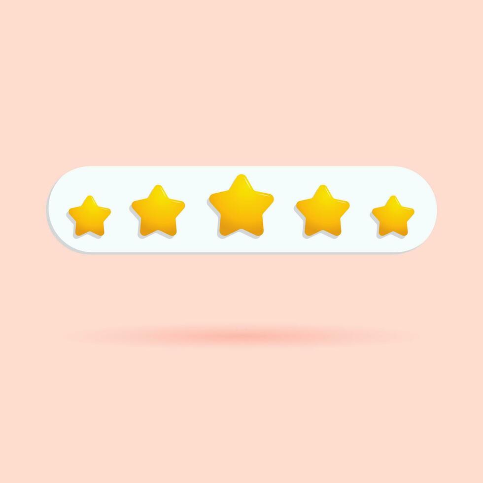 Five star feedback concept. 3D five star quality icon. Icon, vector