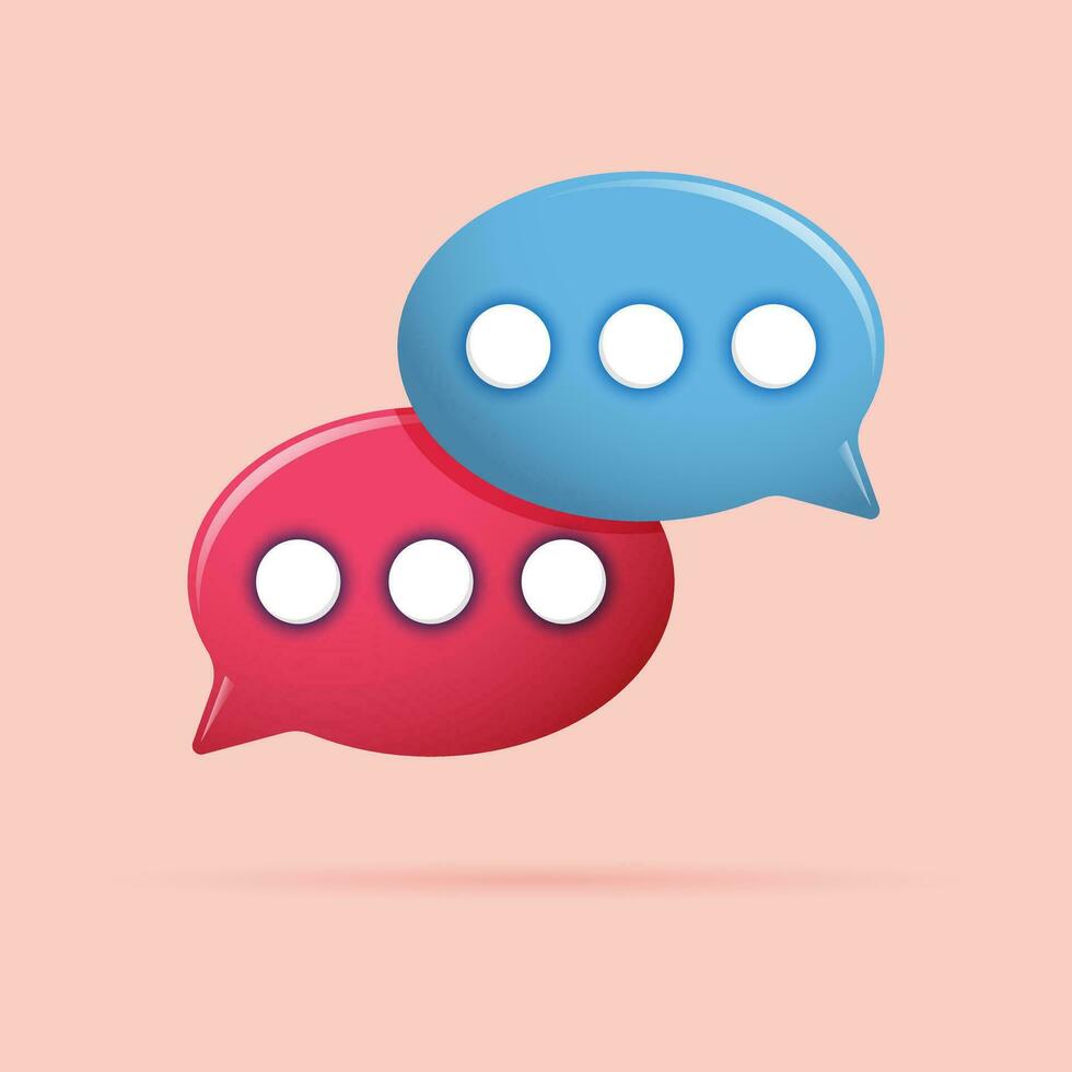 3D social media notification, three dot speech bubbles, ellipses. Web icon, button, vector