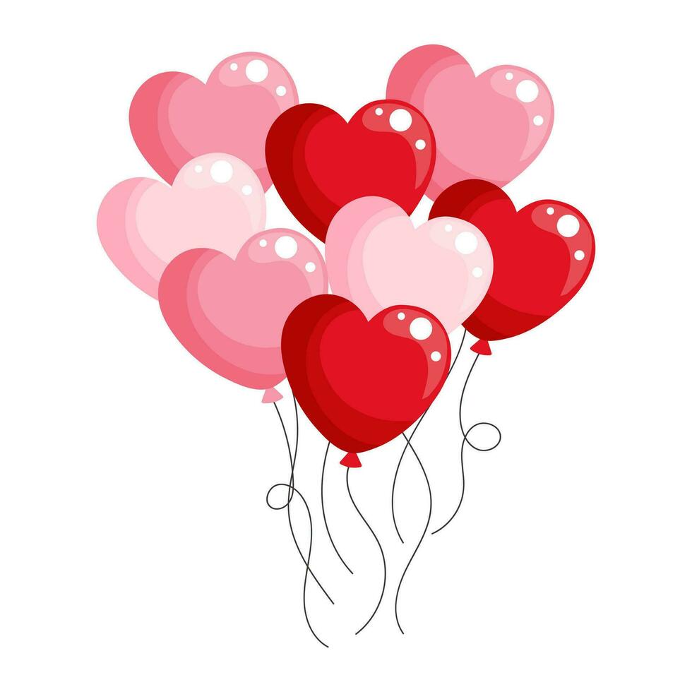 brillante volador corazón globos antecedentes para San Valentín día, cumpleaños, boda, fiesta imprimir, vector