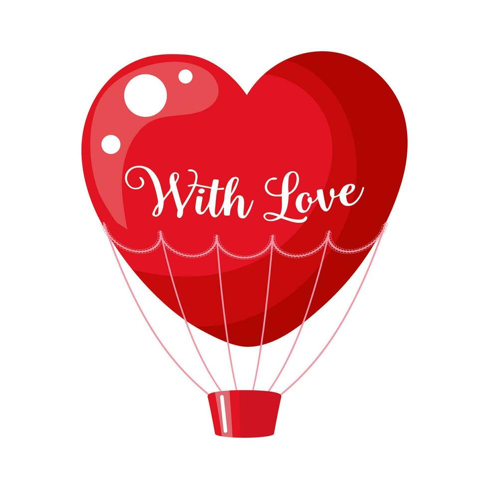 Red heart balloon With love. Illustration, background for Valentine's day and wedding, vector