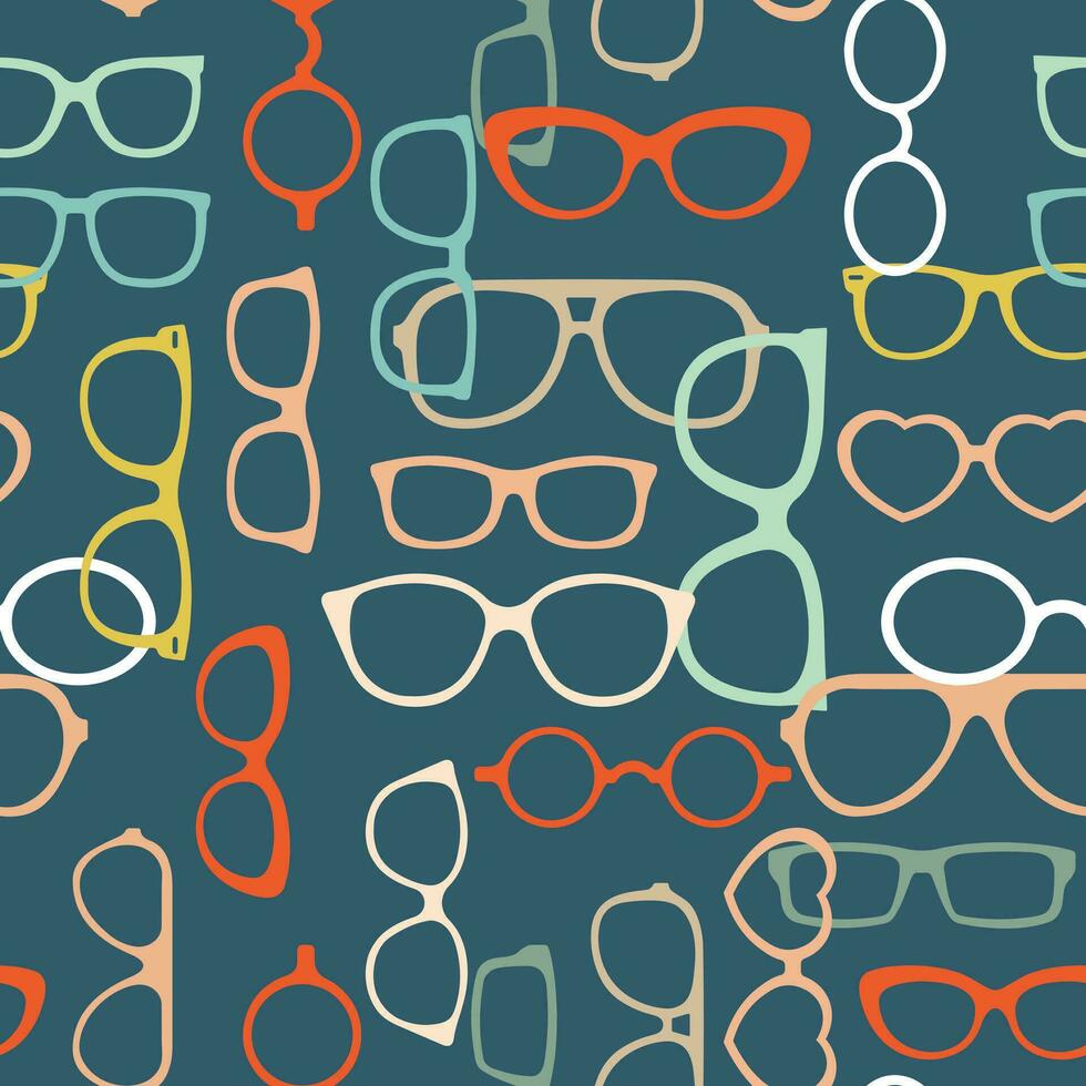 Seamless pattern, colorful silhouettes of eyeglasses in boho style. Background, print, vector