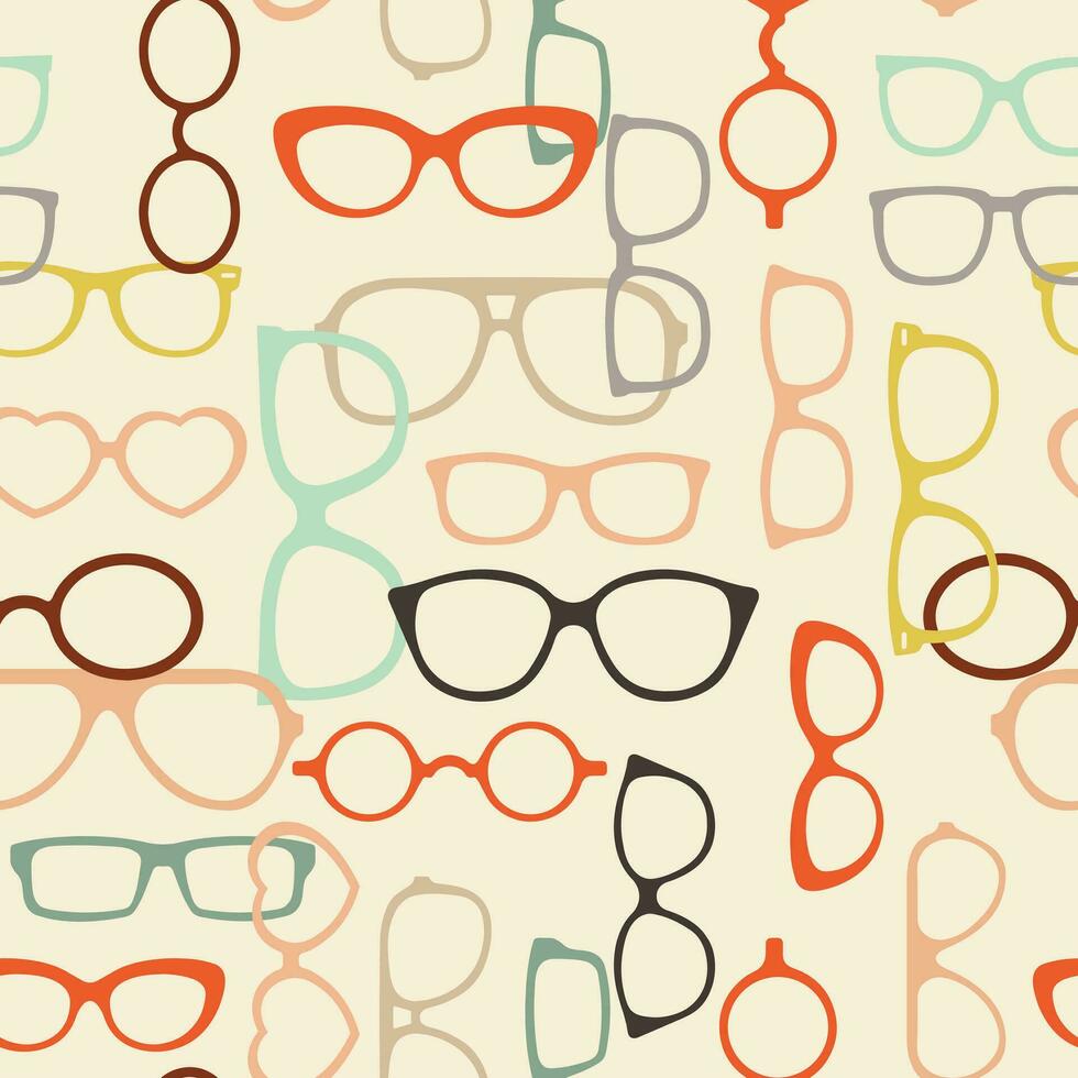 Seamless pattern, colorful silhouettes of eyeglasses in boho style. Background, print, vector