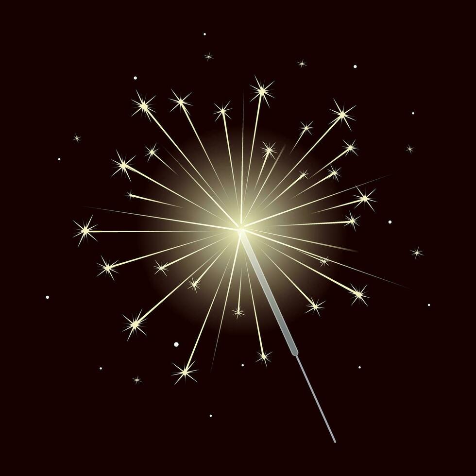 Bright sparkler. Bengal light on a dark background. Holiday illustration, clip art. Vector