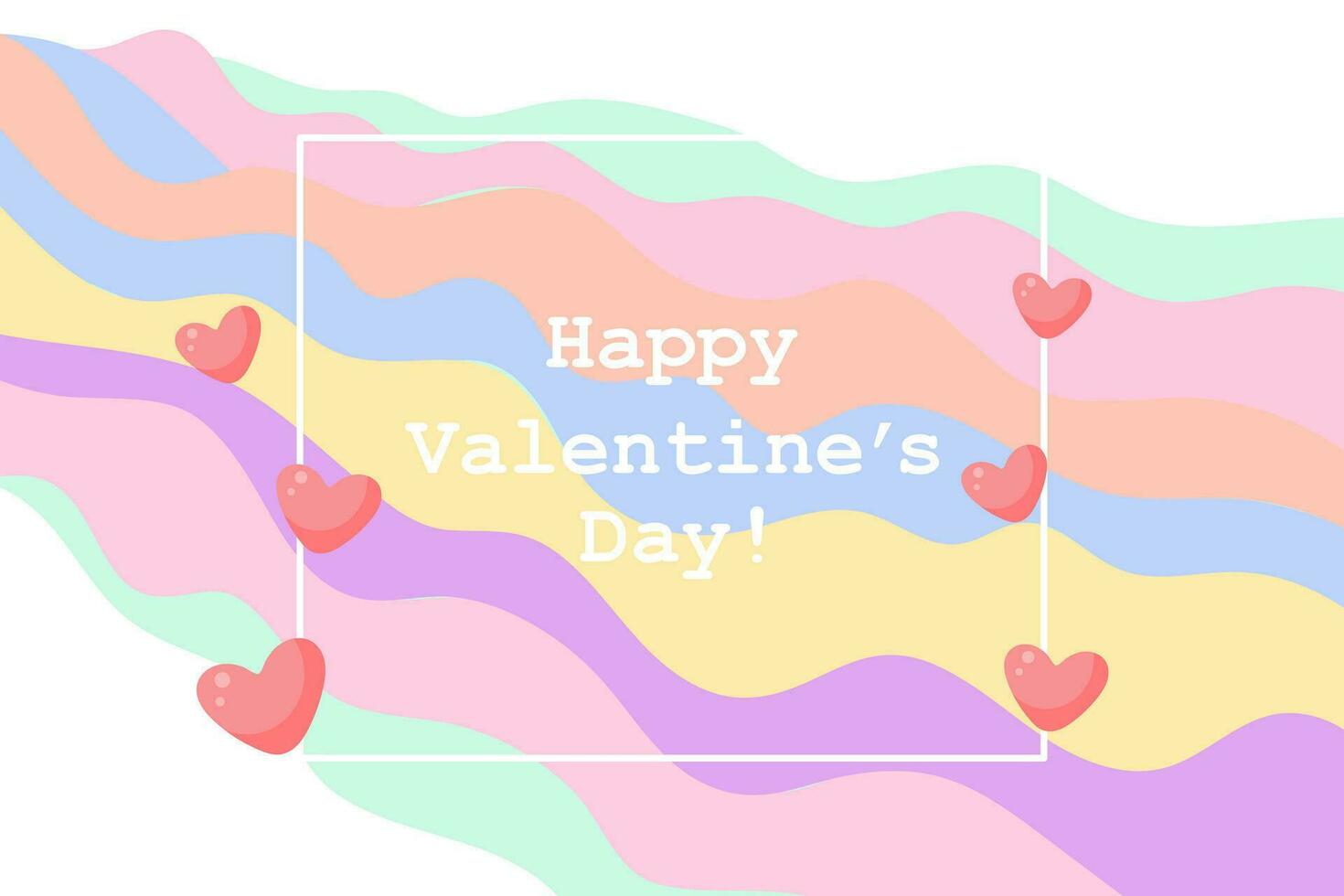 Festive background for Valentine's Day, a frame with text and hearts on a light rainbow. Illustration, background, vector