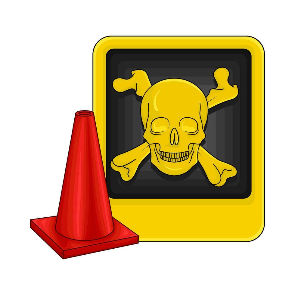 skulli n caution board with trafic cone illustration vector