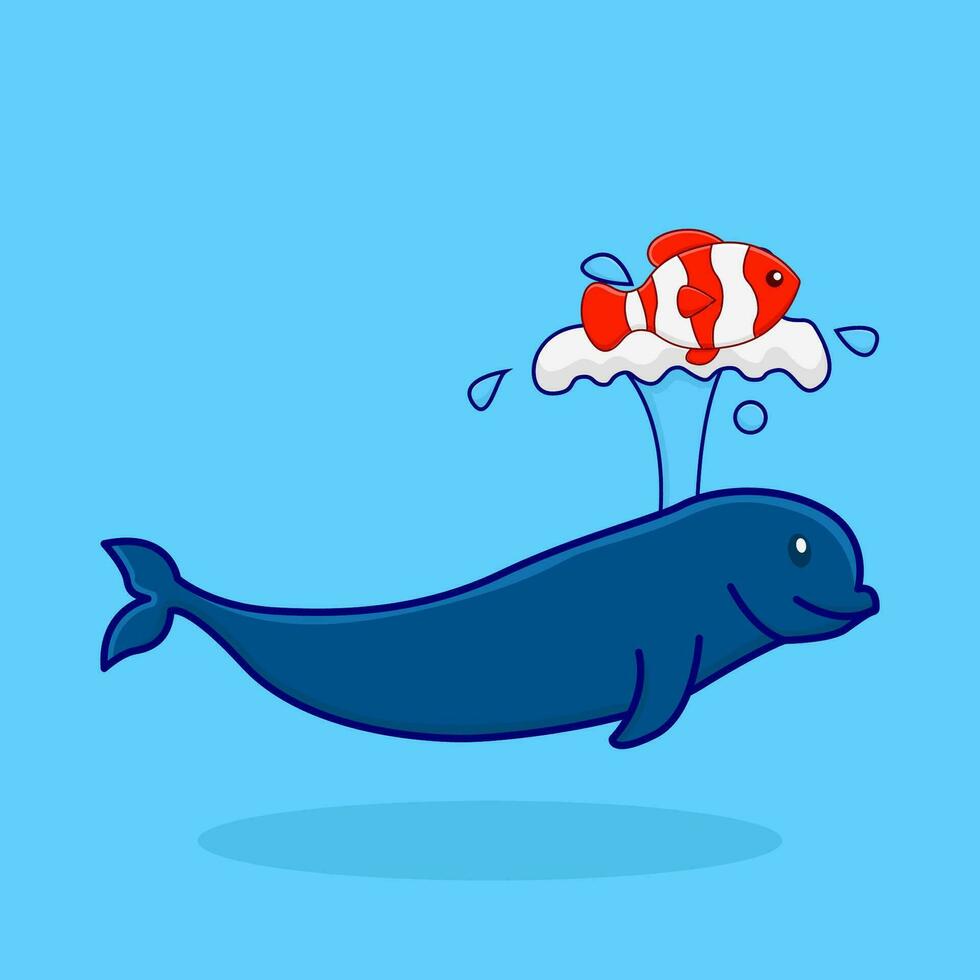 whale with fish in swimming pool  illustration vector