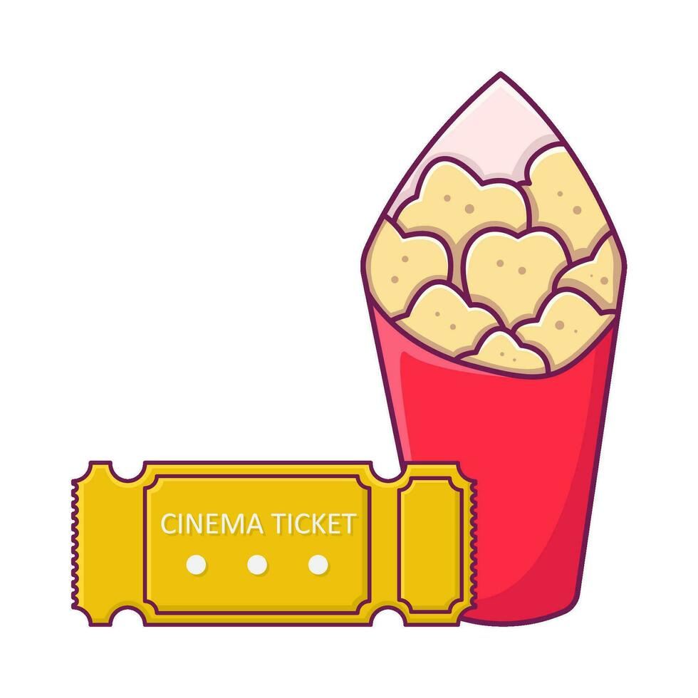 popcorn with ticket cinema illustration vector