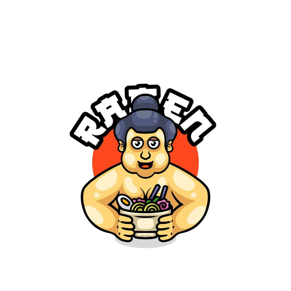 Cute ramen sumo mascot logo vector