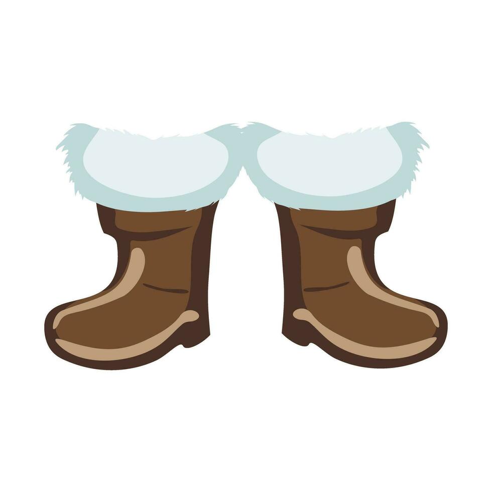 Papa Noel claus botas. un par de marrón cuero calentar botas con pelo. Zapatos para un carnaval disfraz de Papa Noel claus o S t. Nicolás. símbolo de Navidad y nuevo año. vector ilustración.