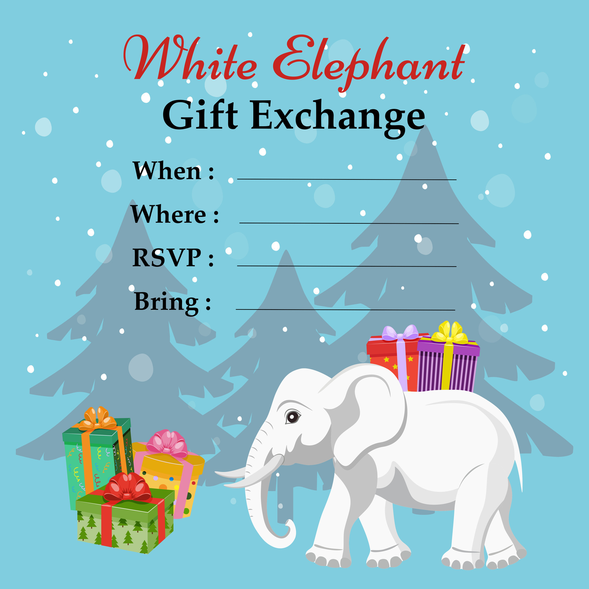 White Elephant Gift Exchange. Invitation to the White Elephant