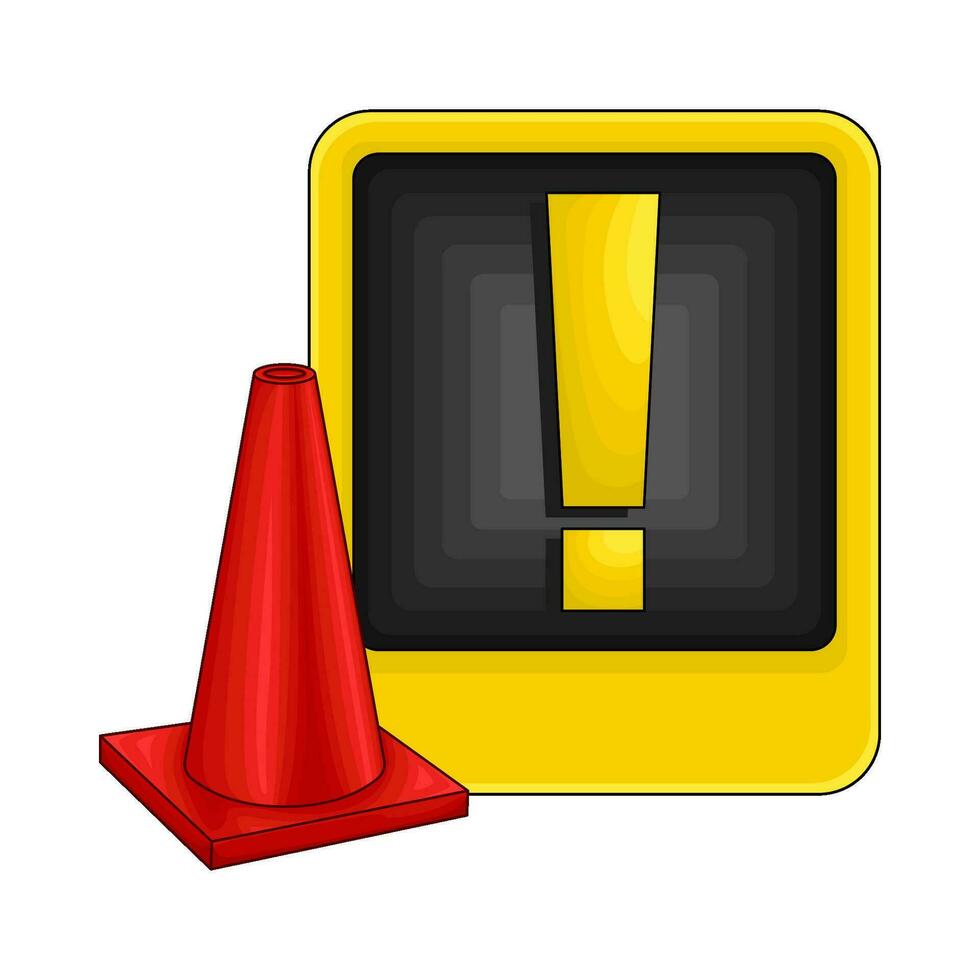 exlamation in caution board with trafic cone illustration vector