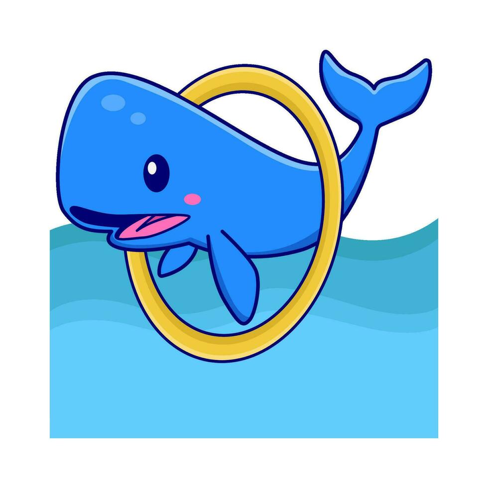 whale playing holahoop in swimming pool illustration vector
