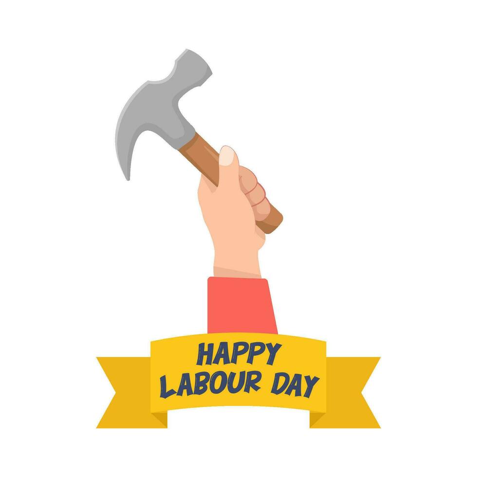 hammer in hand with labour day illustration vector