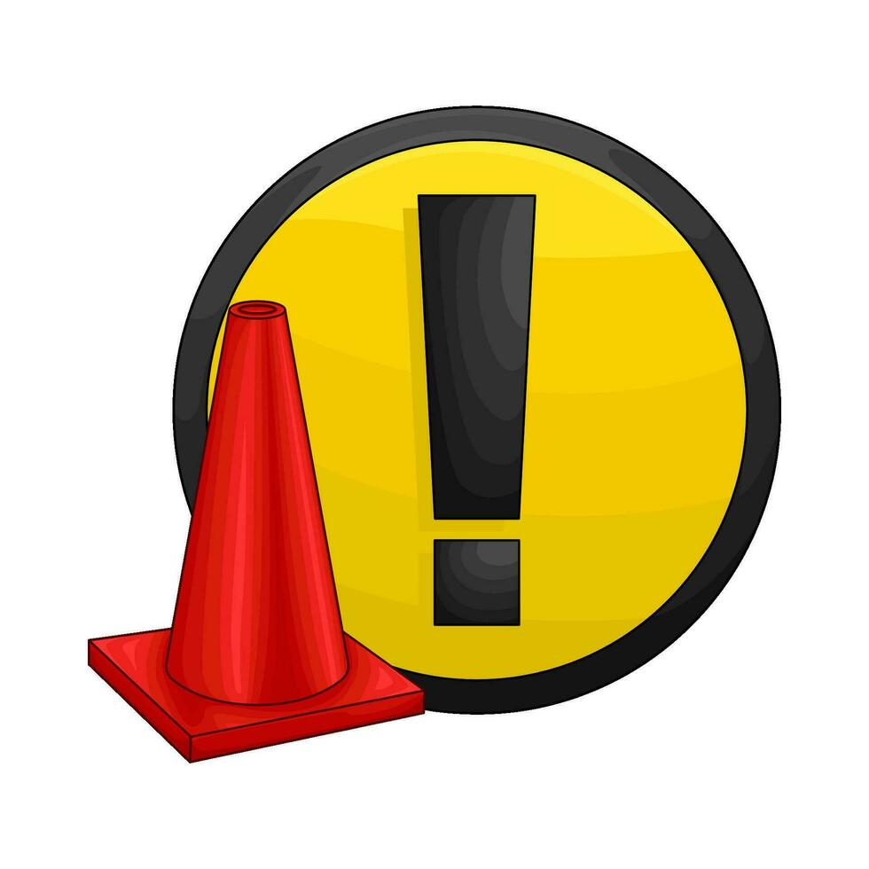 exlamation in caution board with trafic cone illustration vector
