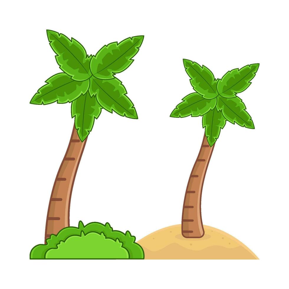 palm tree in beach with grass illustration vector
