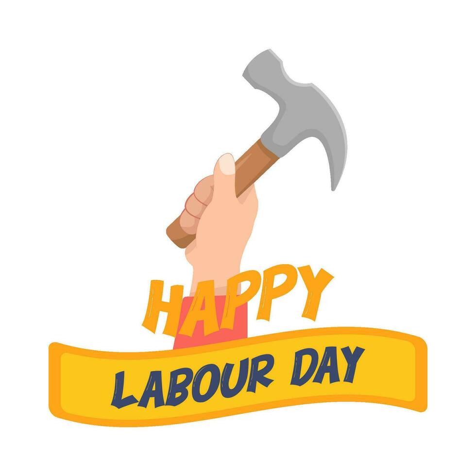 hammer in hand with labour day illustration vector