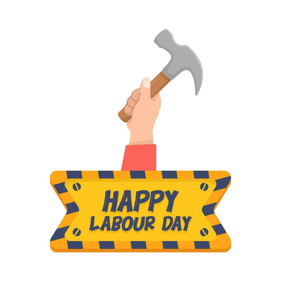 hammer in hand with labour day illustration vector