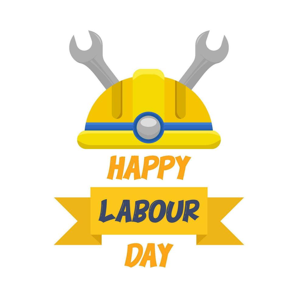 contento labor día, casco con llave inglesa herramientas ilustración vector