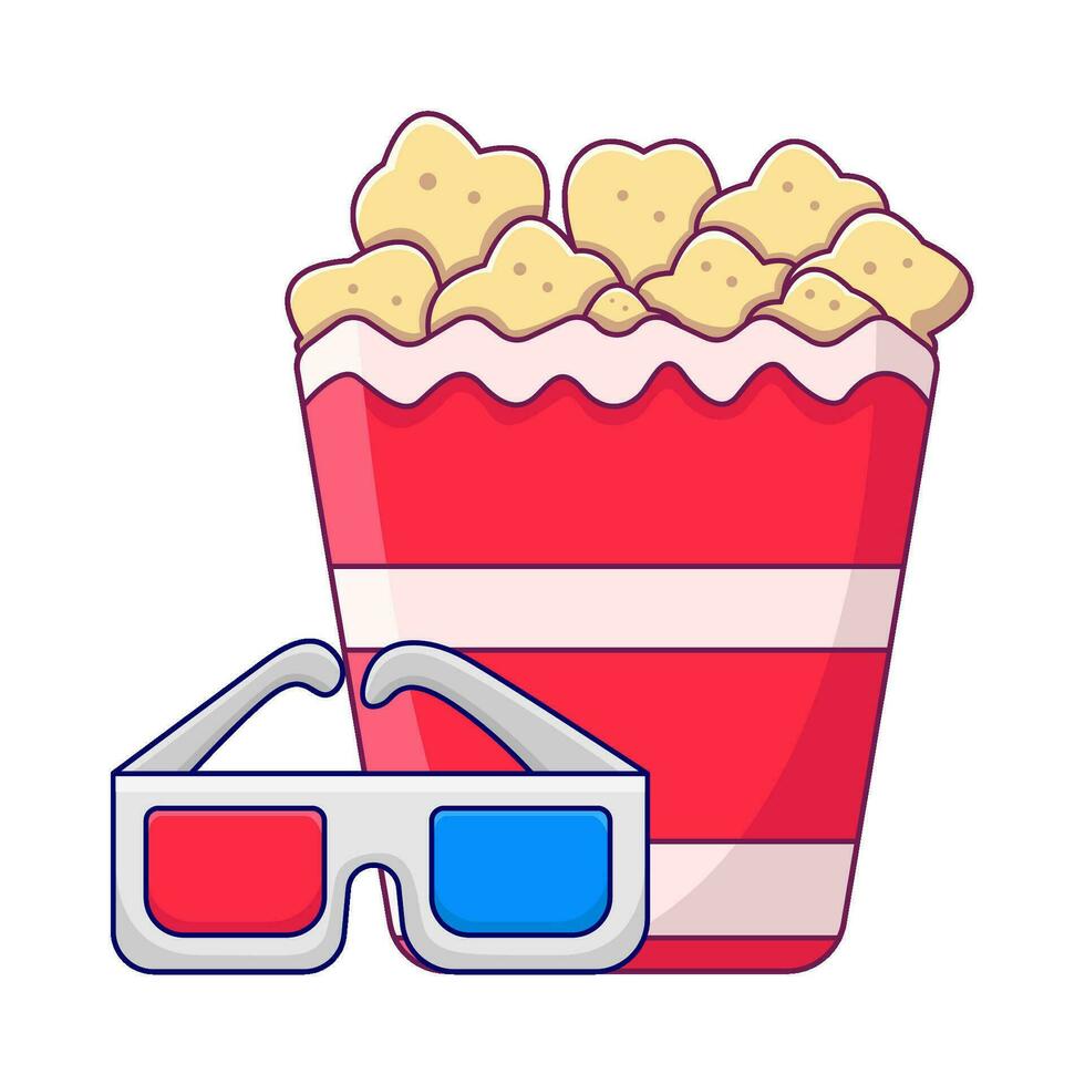 palomitas de maiz con 3d lentes cine ilustración vector