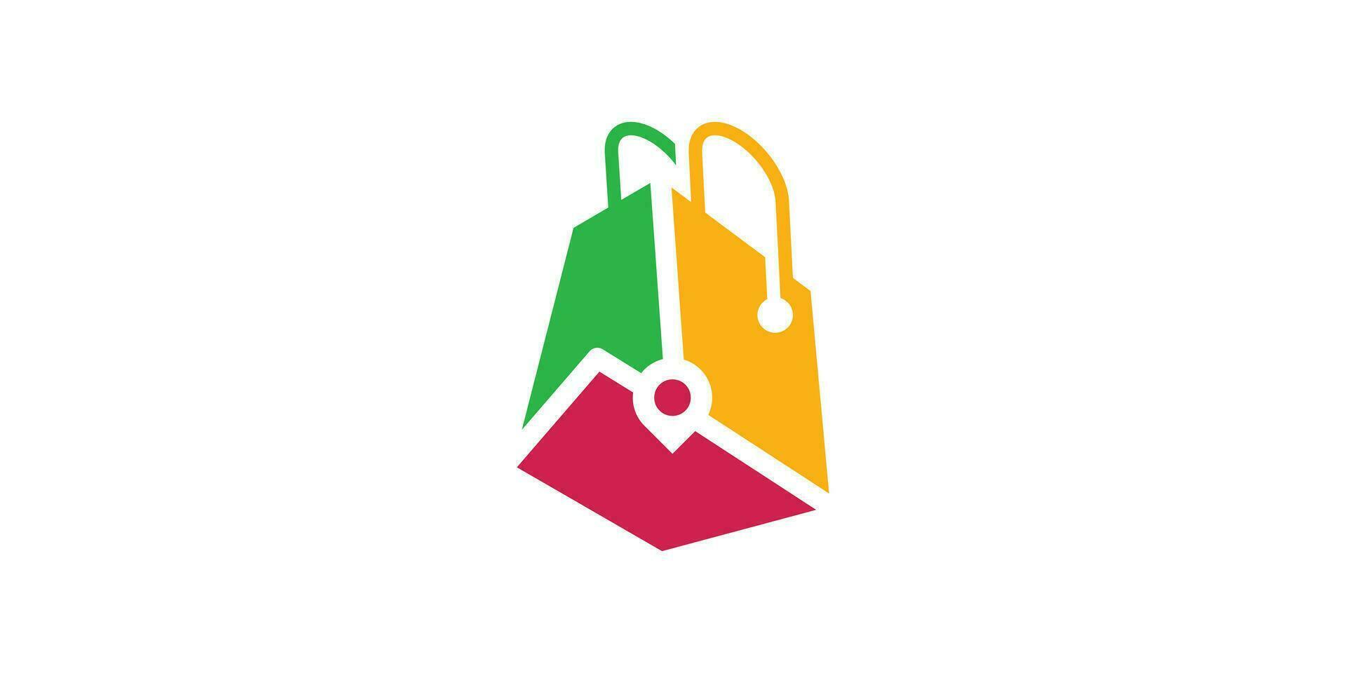 logo design combining the shape of a shopping bag with a map. vector