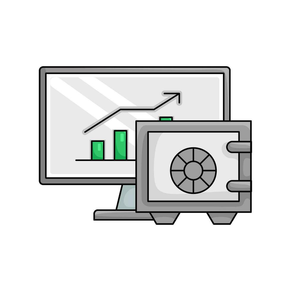 chart graphic in computer with safe  money illustration vector