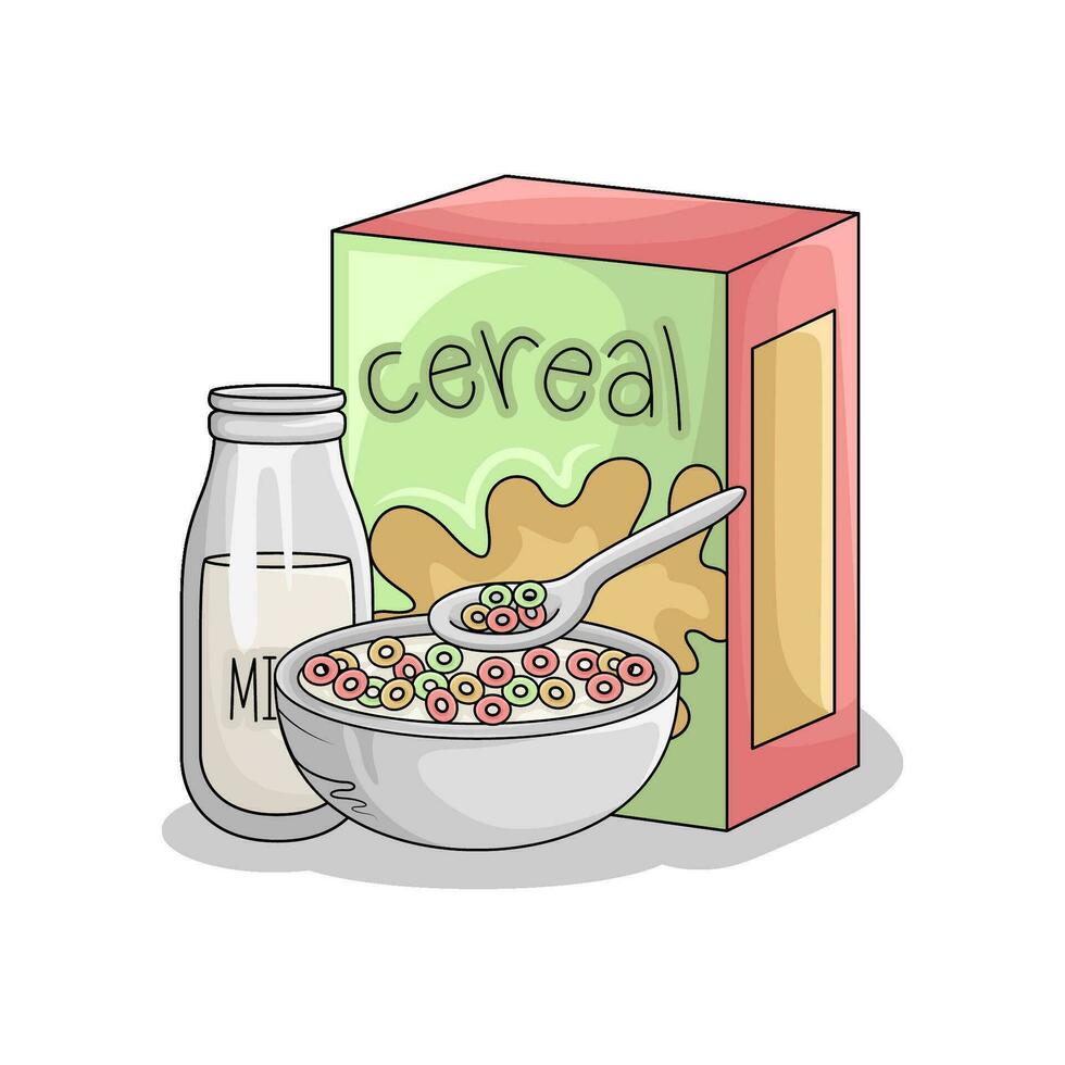 cereal caja, Leche con cereal en cuenco ilustración vector